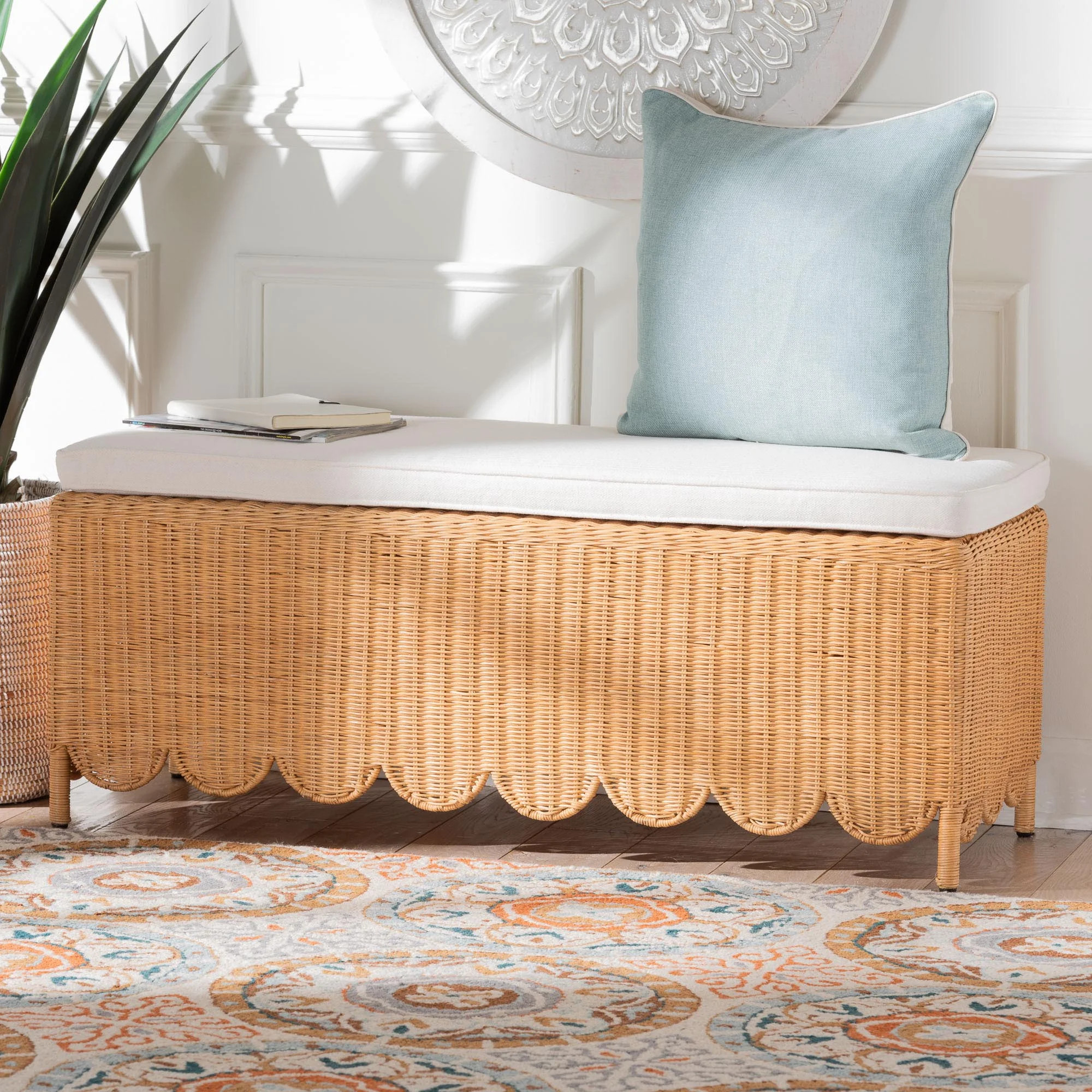 bali & pari Teresa Boho Ottoman Bench, Rectangle, Light Honey | Walmart (US)