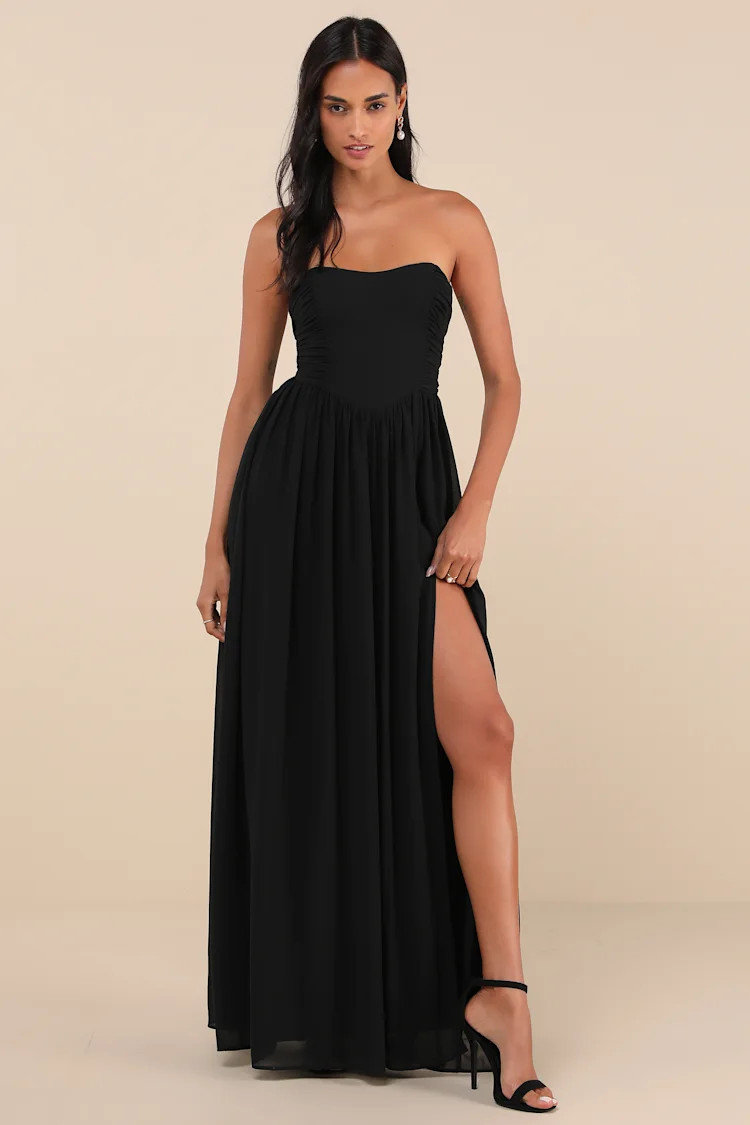 Luxe Favorite Black Strapless Ruched Maxi Dress | Lulus