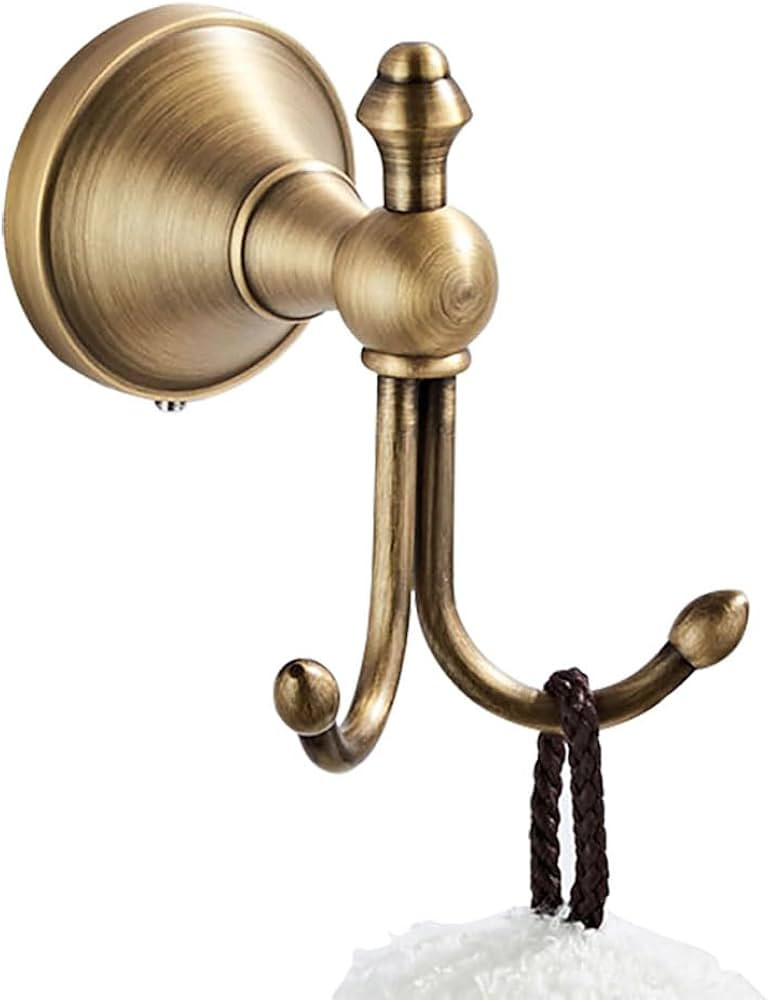 Antique Brass Towel Hook Vintage Coat Hook with 2 Hooks Wall Mounted Robe Hooks for Bathrooms and... | Amazon (US)