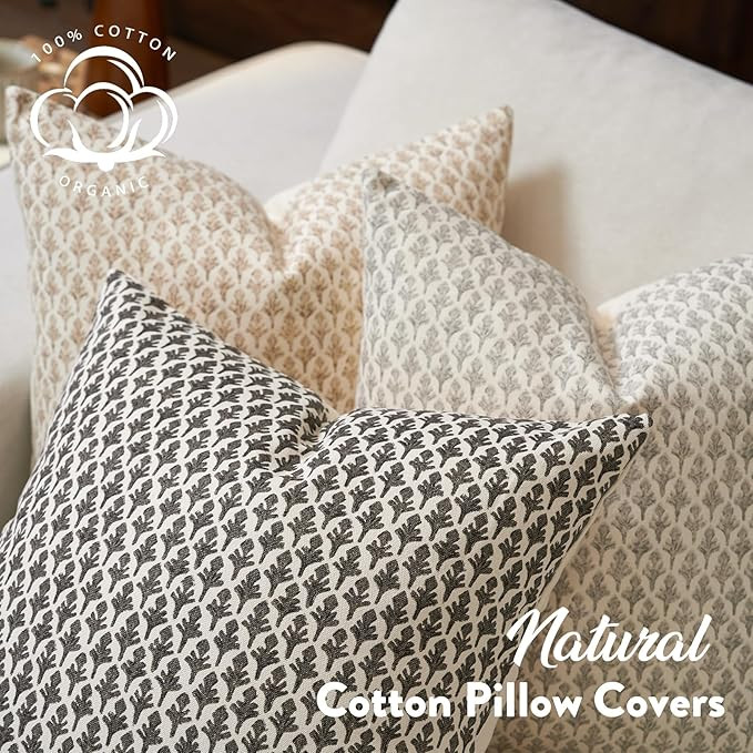 Floral Pillow Covers 20x20 Pillow Cover Block Print Couch Pillows for Living Room Decorative Neut... | Amazon (US)