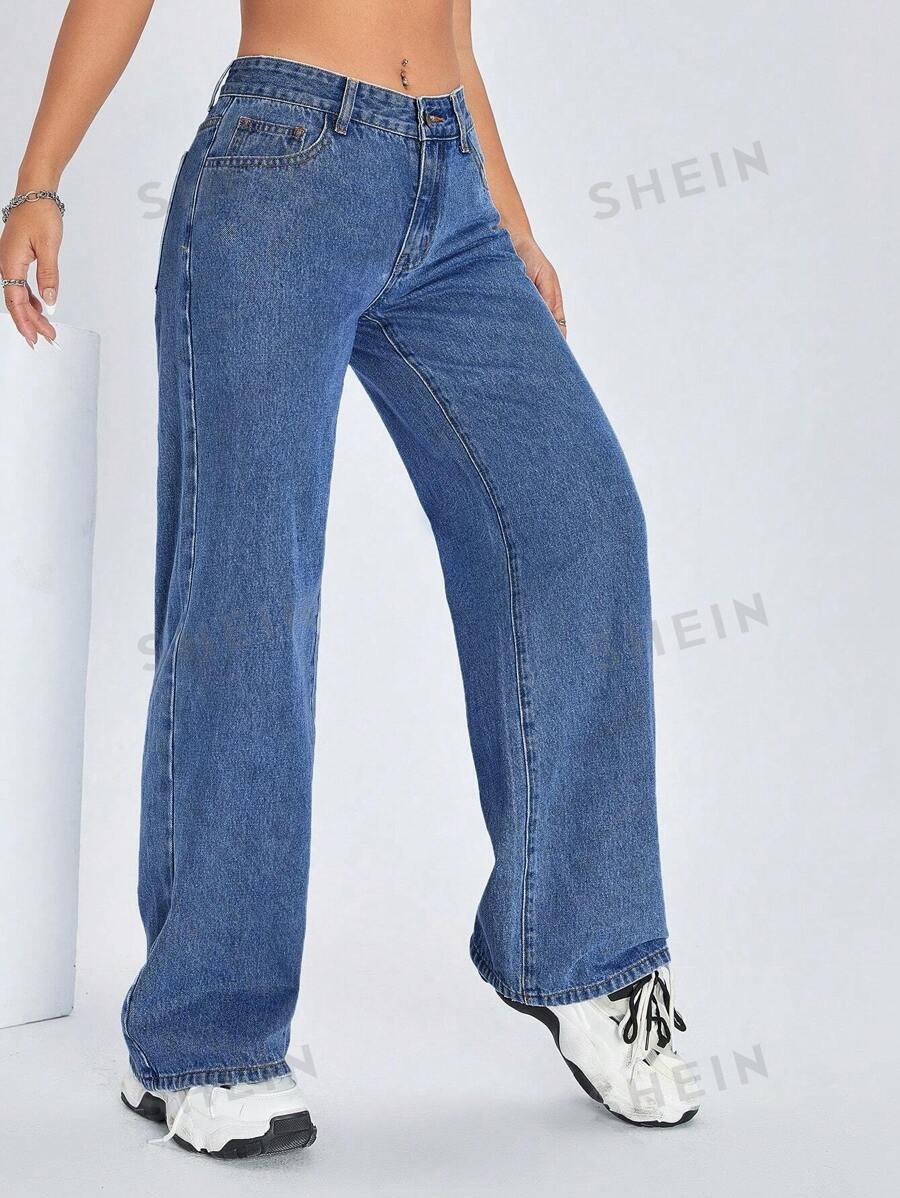 SHEIN ICON Solid Wide Leg Jeans | SHEIN
