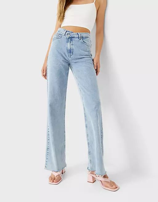 Stradivarius stepped waist dad jean in washed blue | ASOS (Global)
