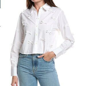 Wild Fable Cropped Button-Up Shirt with Bow Accents White S | Poshmark