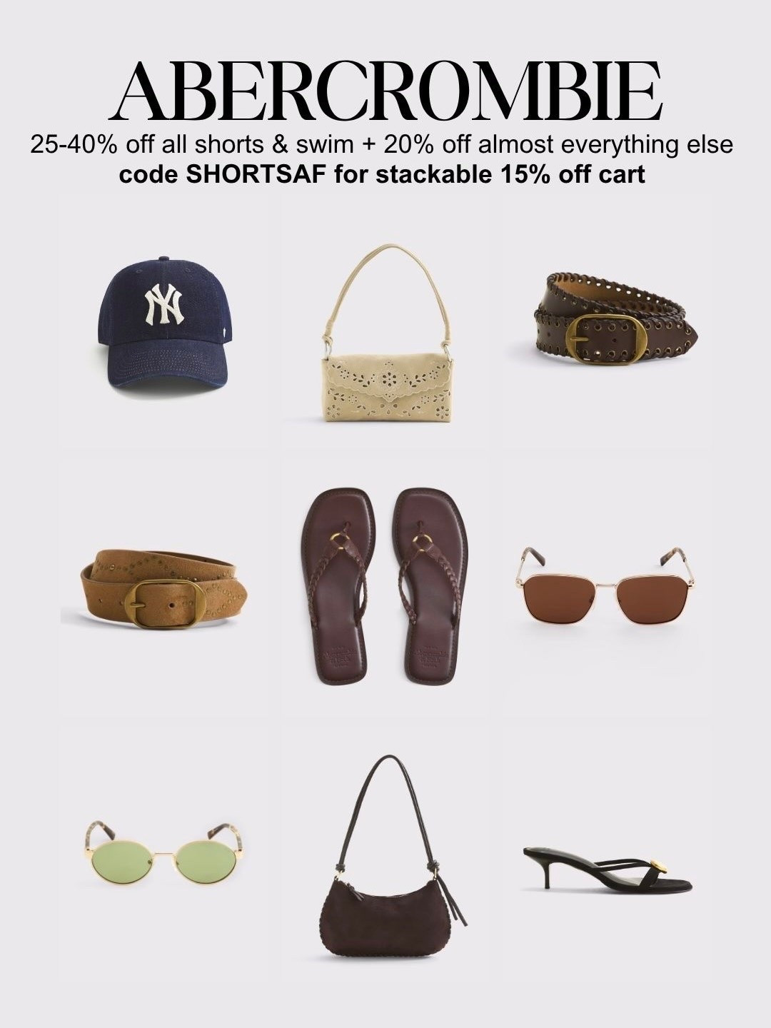 [5/7/26] Accessories on sale from @abercrombie | code SHORTSAF for additional 15% off cart | I’m currently 21 weeks pregnant wearing size 28/29 in bottoms + M/L in most abercrombie styles 

[*Offer valid online only 5/7/2026-5/11/2026 in US/CA. Excludes clearance. Online price reflects discount. Offer valid online only 5/7/2026-5/11/2026 in US/CA. Exclusions apply as indicated. Online price reflects discount. Use code SHORTSAF to get an additional 15% off almost everything in stores and online at checkout from 5/7/26-5/11/26 in US/CA. Exclusions apply. See details online.]