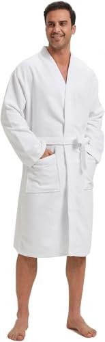 Amazon Essentials Men's Lightweight Waffle Robe, White, XX-Large Big | Amazon (US)