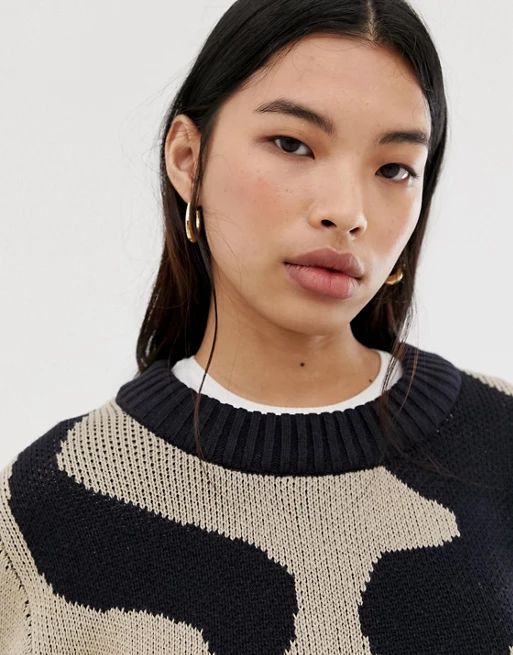 Weekday Mae Jacquard Sweater in Black and Brown | ASOS UK