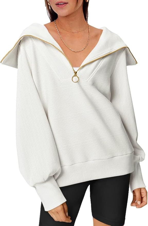Trendy Queen Half Zip Pullover Sweatshirts for Women Oversized Quarter Zipper Pullover Hoodies Lo... | Amazon (US)