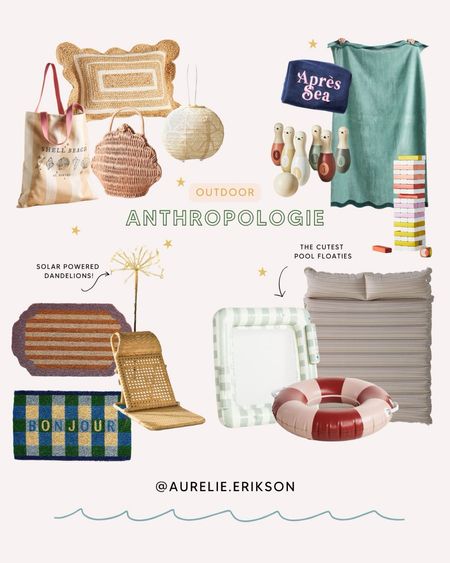 Anthropologie outdoor ☀️ that striped  floaty and rattan beach chair our on my wishlist 
