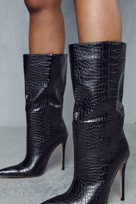 Croc Print Pointed Heeled Ankle Boot | Miss Pap UK