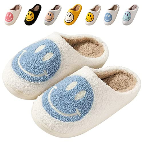 Beishani Smile Face Slippers for Women Happy face slippers Retro Soft Plush Warm Slip-on Slippers, Cozy Indoor Outdoor Slippers | Amazon (US)