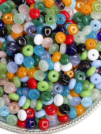 115pcs 6mm Glass Wheel-Shaped Beads - Vibrant Flat Round Candy-Colored Loose Beads For Creative DIY Jewelry Making, Accessories & Craft Projects | SHEIN