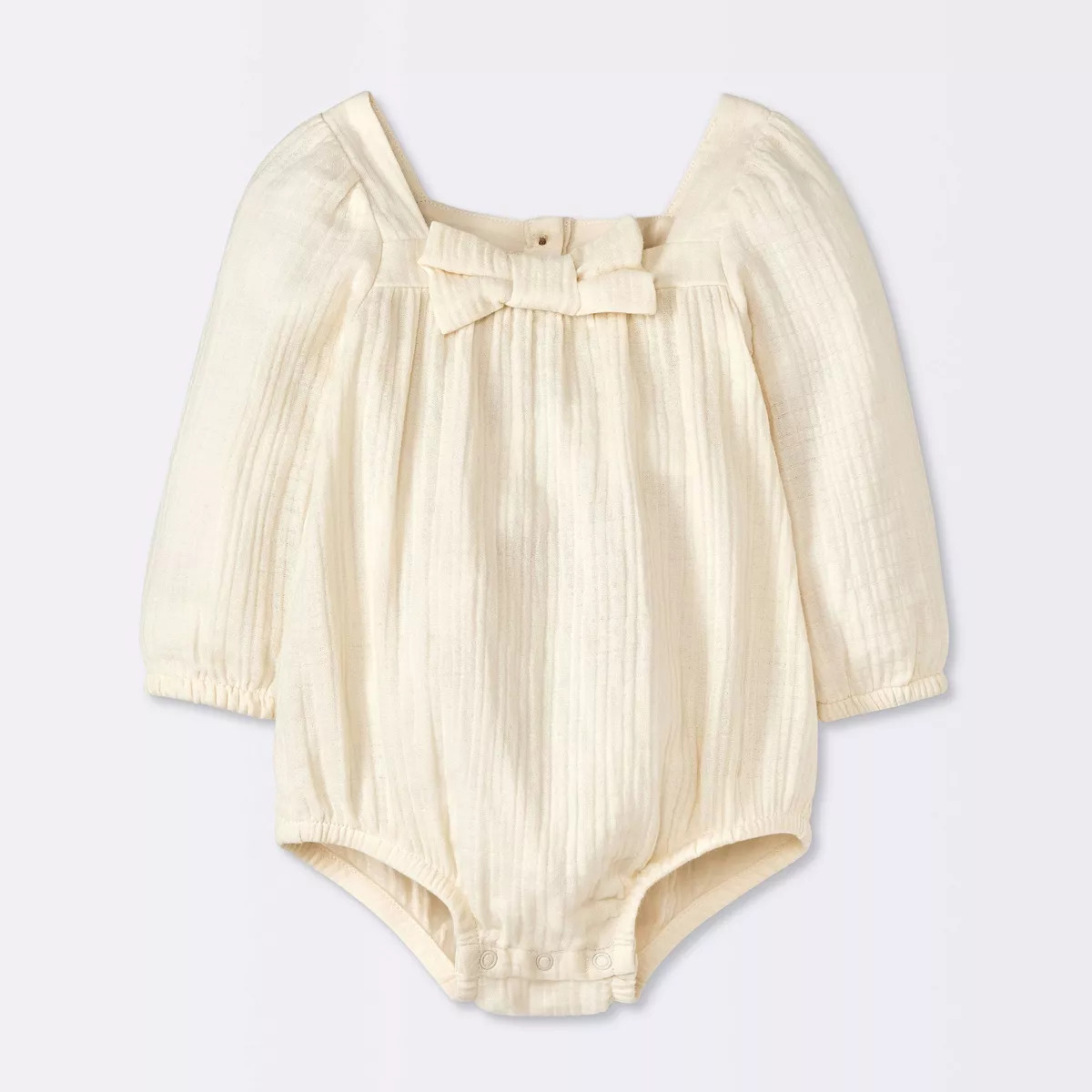 Baby Long Sleeve Bow Romper - Cloud Island™ Cream 24M | Target