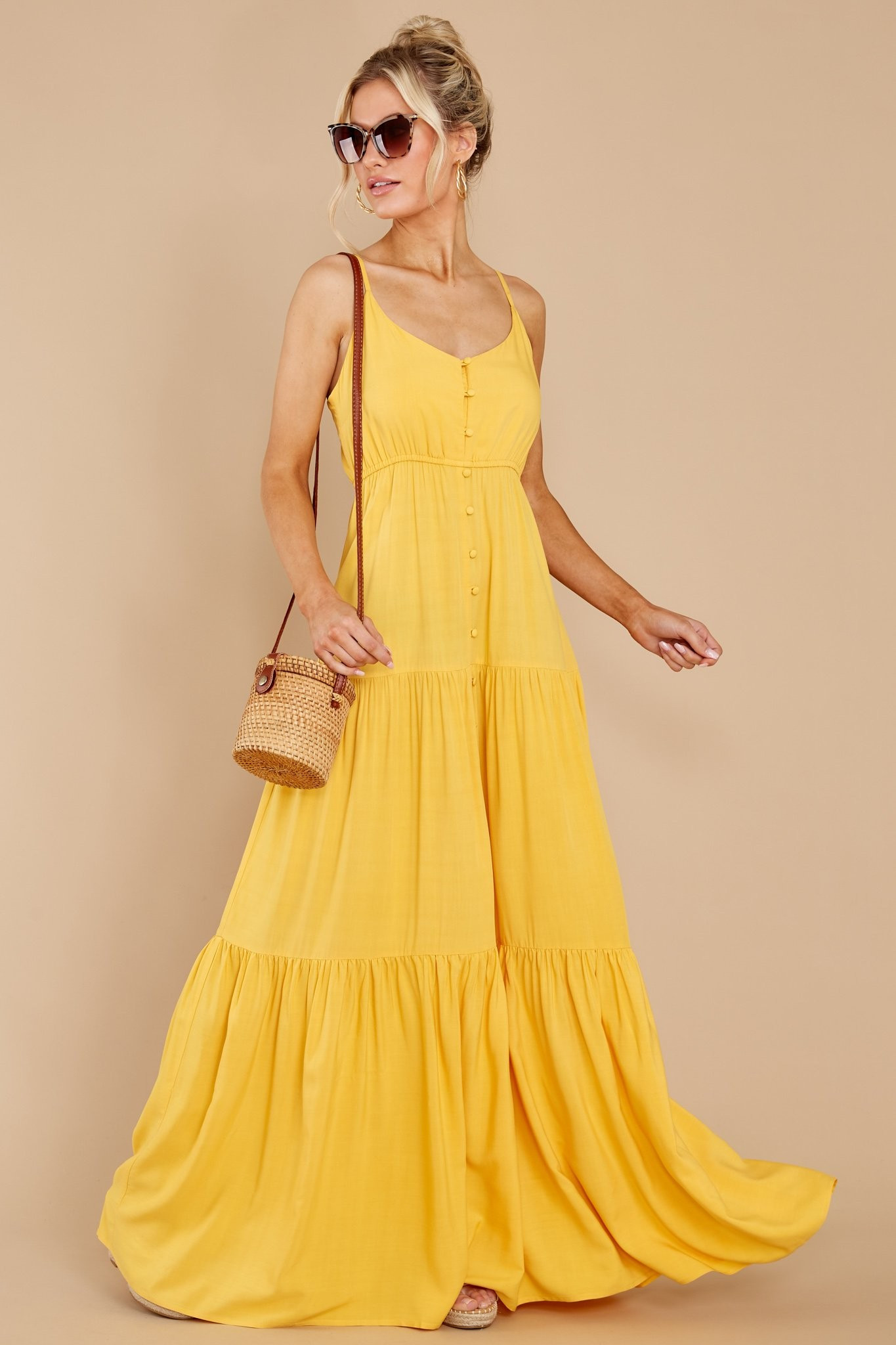 Straightforward Gaze Mustard Yellow Maxi Dress | Red Dress 