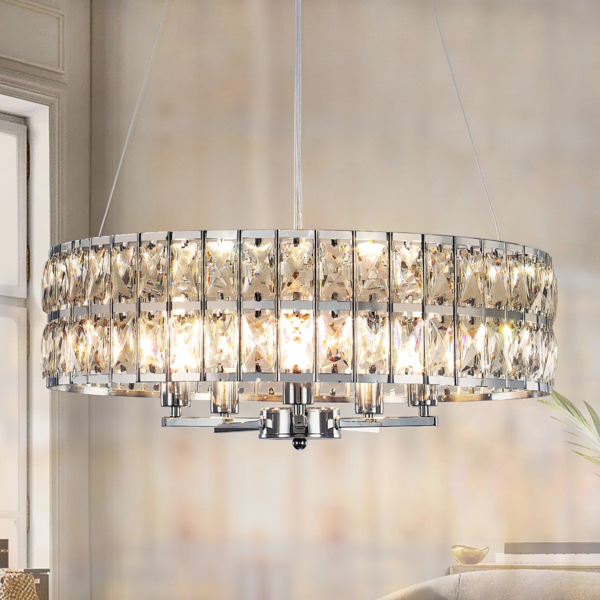 5 - Light Dimmable Modern Glam Crystal Drum Candle Style Chandelier | Wayfair North America