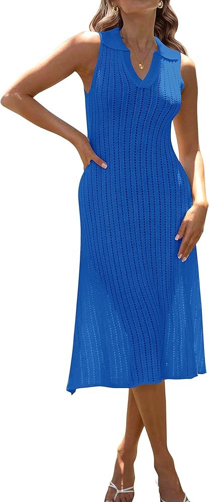 MEROKEETY Women's Crochet Cover Ups Dress Sleeveless Swimsuit Swimwear Coverup 2023 Long Beach Dr... | Amazon (US)