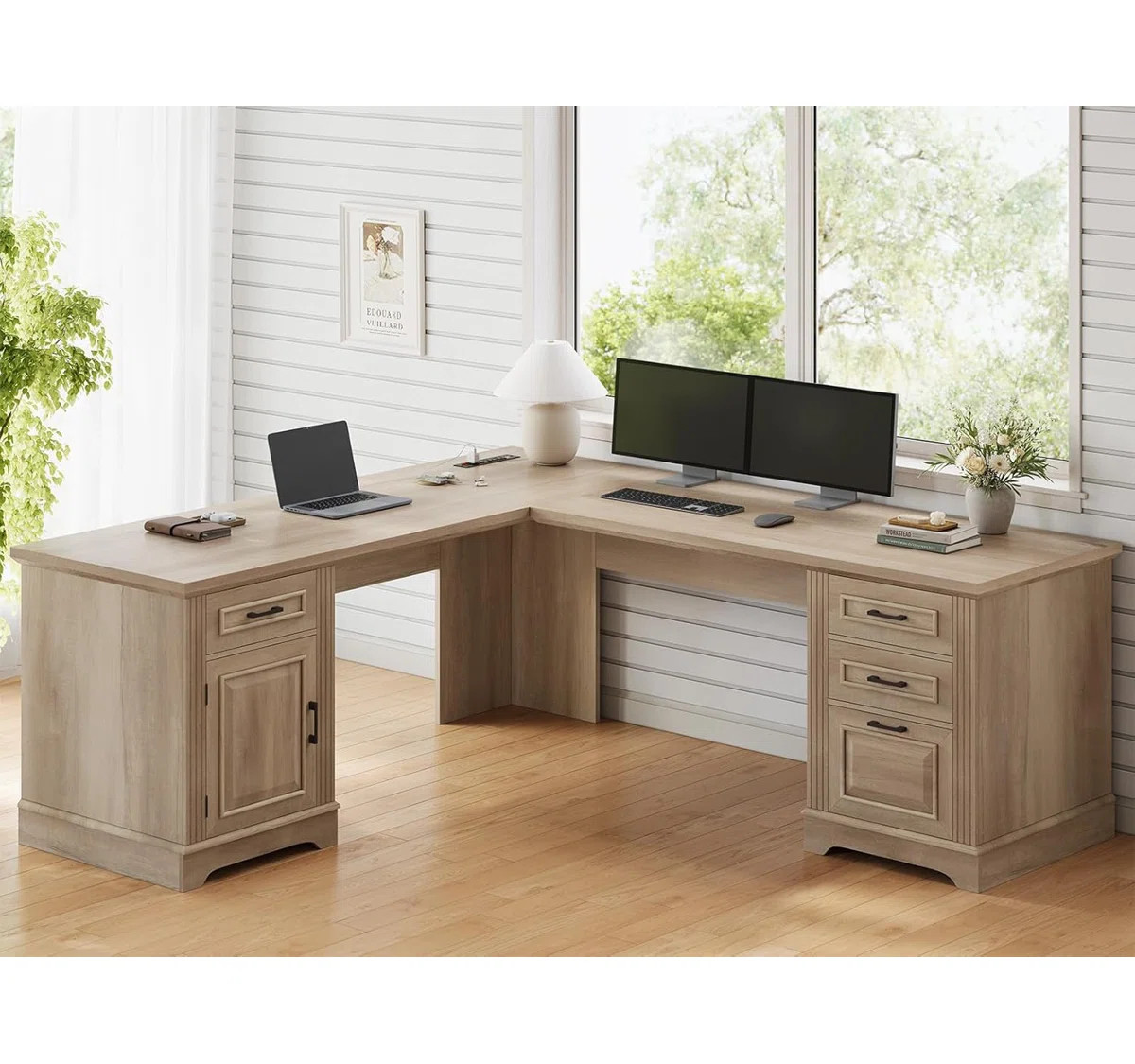 Suter L-Shaped Executive Desk with File Drawer and Power Outlet | Wayfair North America