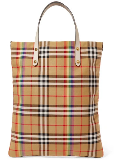 Burberry - Leather-trimmed Checked Poplin Tote - Beige | NET-A-PORTER (US)