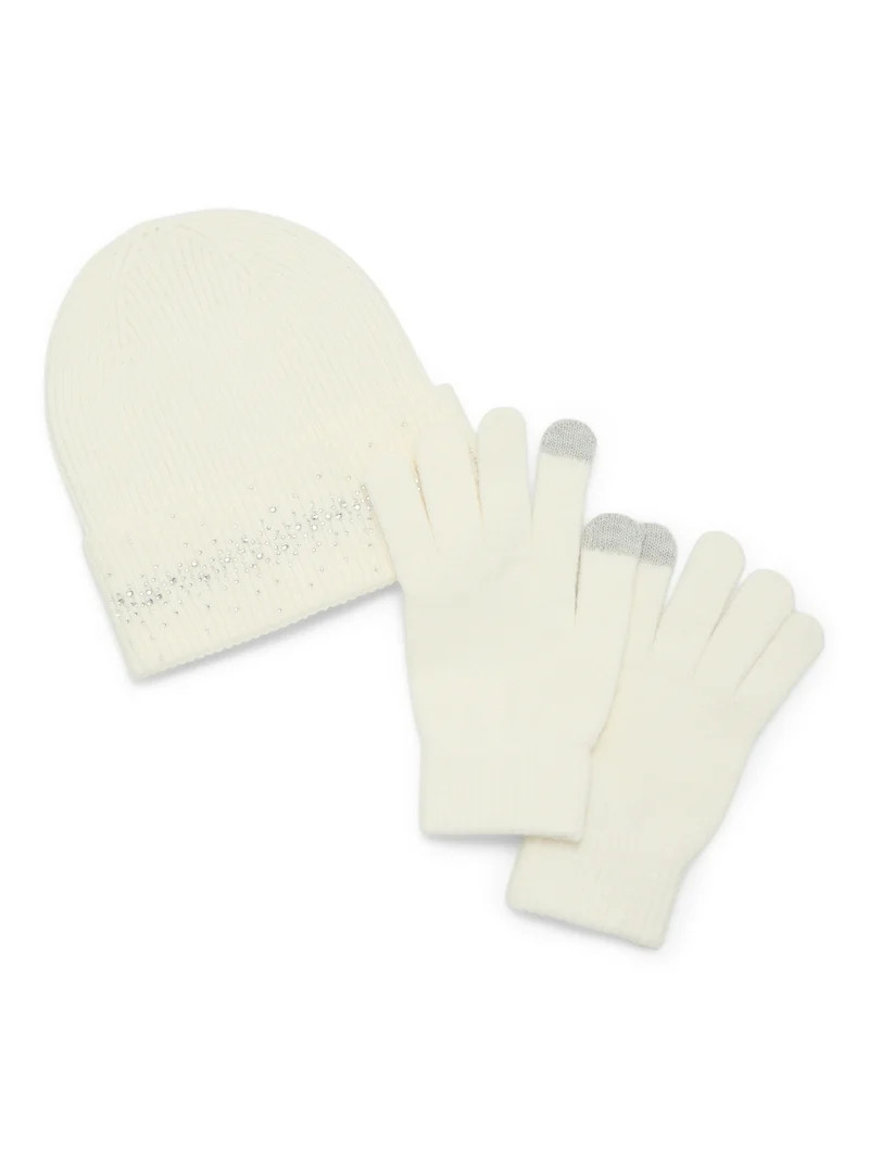 Madden NYC Women's Ribbed Beanie and Touch Gloves Set, 2-Piece, Ivory, One Size | Walmart (US)