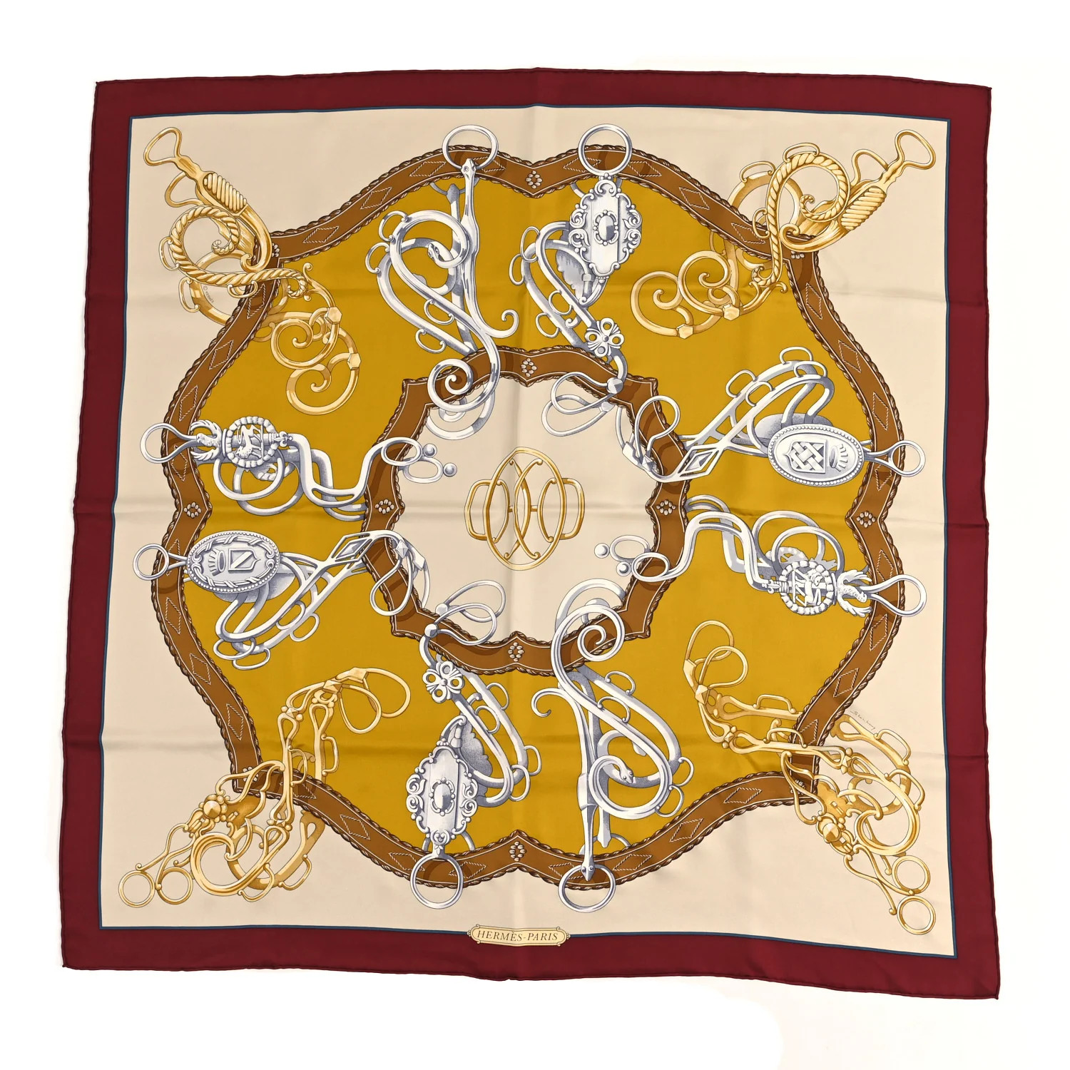 Hermes Silk Lift Profile Scarf 90 Acajou Creme Moutarde 1864332 | FASHIONPHILE (US)