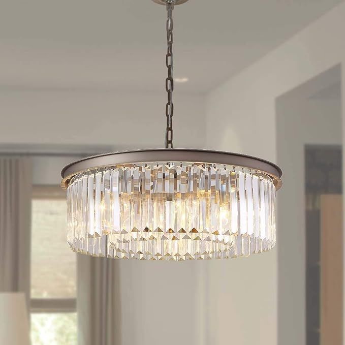 MEELIGHTING Modern Contemporary Nickel Crystal Chandeliers Lights Vintage Pendant Round Chandelie... | Amazon (US)