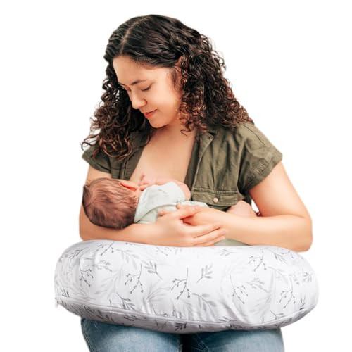 Boppy Nursing Pillow - Firm, Ergonomic U-Shaped Bottle and Breastfeeding Pillow with High Lift for Comfort and Support, Spacious Surface - Gray Gentle Leaves | Amazon (US)