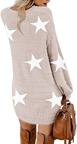 Meenew Women's Furry Crewneck Oversized Loose Long Pullover Sweater Dress | Amazon (US)