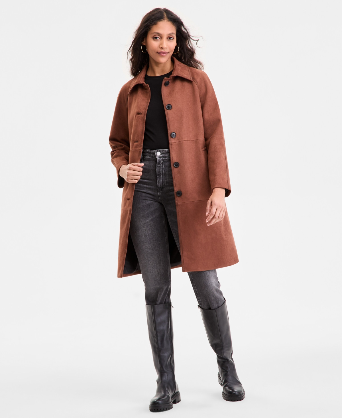 Bcbgmaxazria Women's Button-Front Faux-Suede Jacket - Brown | Macy's