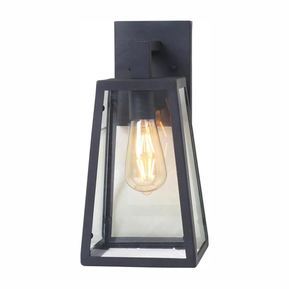 Colonade Collection 1-Light Sand Black Outdoor Wall Lantern Sconce with Clear Glassby Home Decora... | The Home Depot