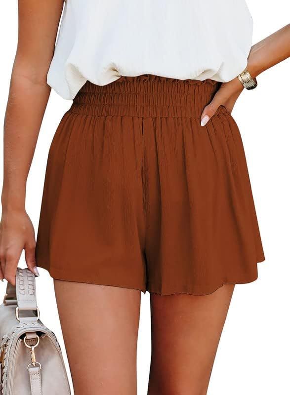 Dokotoo Womens 2023 Casual Summer Ruffle Elastic High Waisted Smocked Shorts Pants | Amazon (US)
