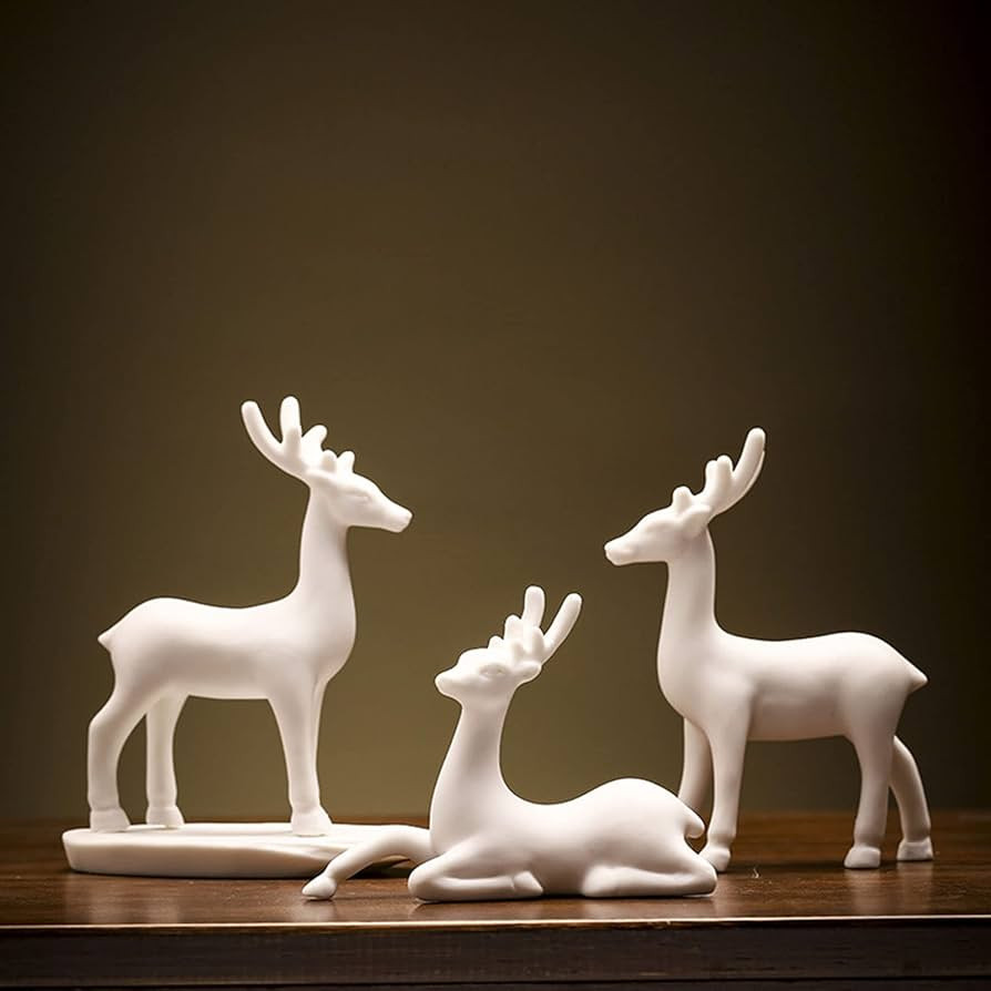 3PCS Ceramic Christmas Reindeer Figurines Set,Small Anmial Reindeer Deer Sculpture Statues Collec... | Amazon (US)