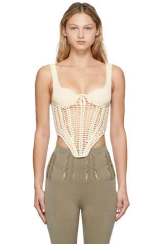 Off-White Crochet Corset Tank Top | SSENSE