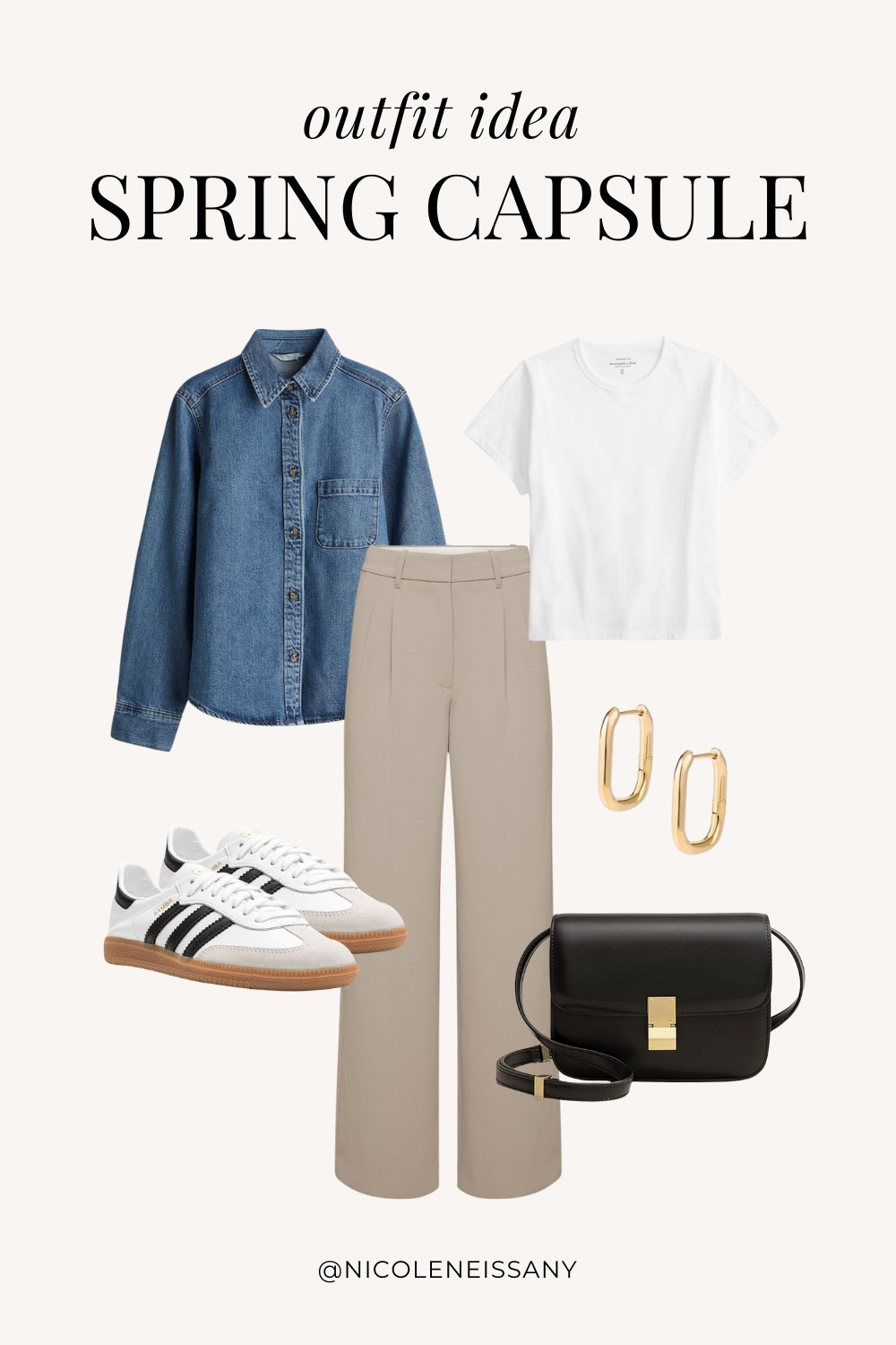 Spring outfit idea featuring my 2025 Spring Capsule Wardrobe staples | casual spring outfit, spring brunch outfit, spring date night outfit, spring date outfit, elevated casual spring outfit, spring work outfit, spring office outfit, casual spring outfit idea, spring outfits, spring shoes, 2025 spring trends, 2025 spring fashion trends, neutral capsule wardrobe, minimalist capsule wardrobe | basic tee, t-shirt, denim shirt, denim jacket, spring jacket, spring outerwear, tailored pants, adidas samba sneakers, adidas samba decon sneakers, gold square hoop earrings

#LTKSpring #LTKPetite #LTKTravel #LTKSaleAlert #LTKShoeCrush #LTKWorkwear #LTKFindsUnder100 #LTKStyleTip #LTKFindsUnder50 #LTKSeasonal 

 