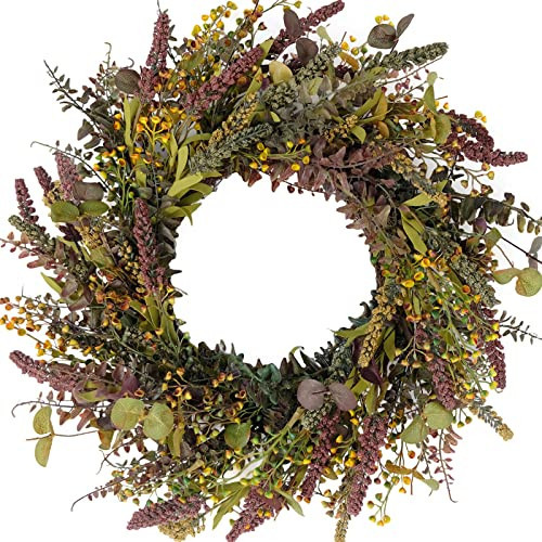 idyllic 18 Inches Harvest Wreath - Fall Wreaths for Front Door Outside, Autumn Wreath with Mixed Grain & Eucalyptus Leaves, Fall Door Decor for Indoors & Outdoors | Amazon (US)