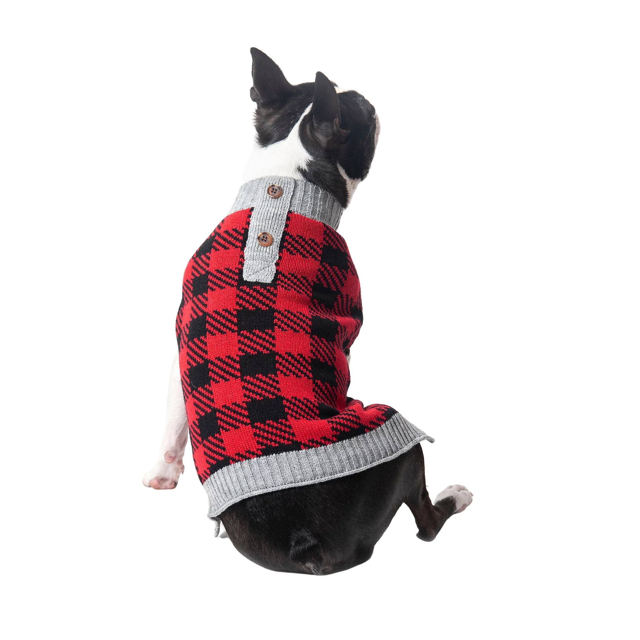 Vibrant Life Winter Dog and Cat Clothes Buffalo Check Plaid Sweater, Small | Walmart (US)