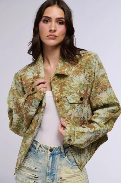 BROCADE TAPESTRY BOMBER JACKET IN GREEN MULTI | AKIRA