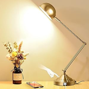 Architect Gold Desk Lamp Dimmable with USB Port, Adjustable Touch Control Vintage Desk Lamp 3 Color  | Amazon (US)