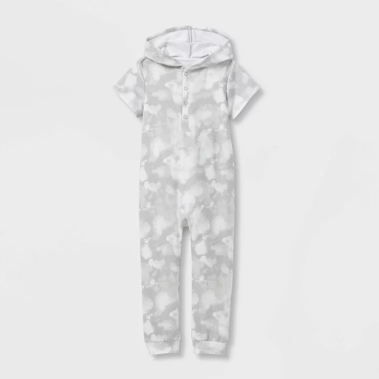 Grayson Collective Toddler Boys' Short Sleeve Hooded Tie-Dye French Terry Jumpsuit - Gray | Target
