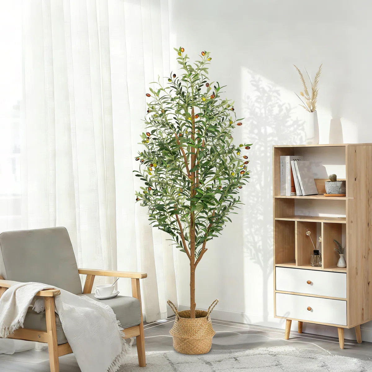 71" Faux Olive Tree with a handwoven basket | Wayfair North America