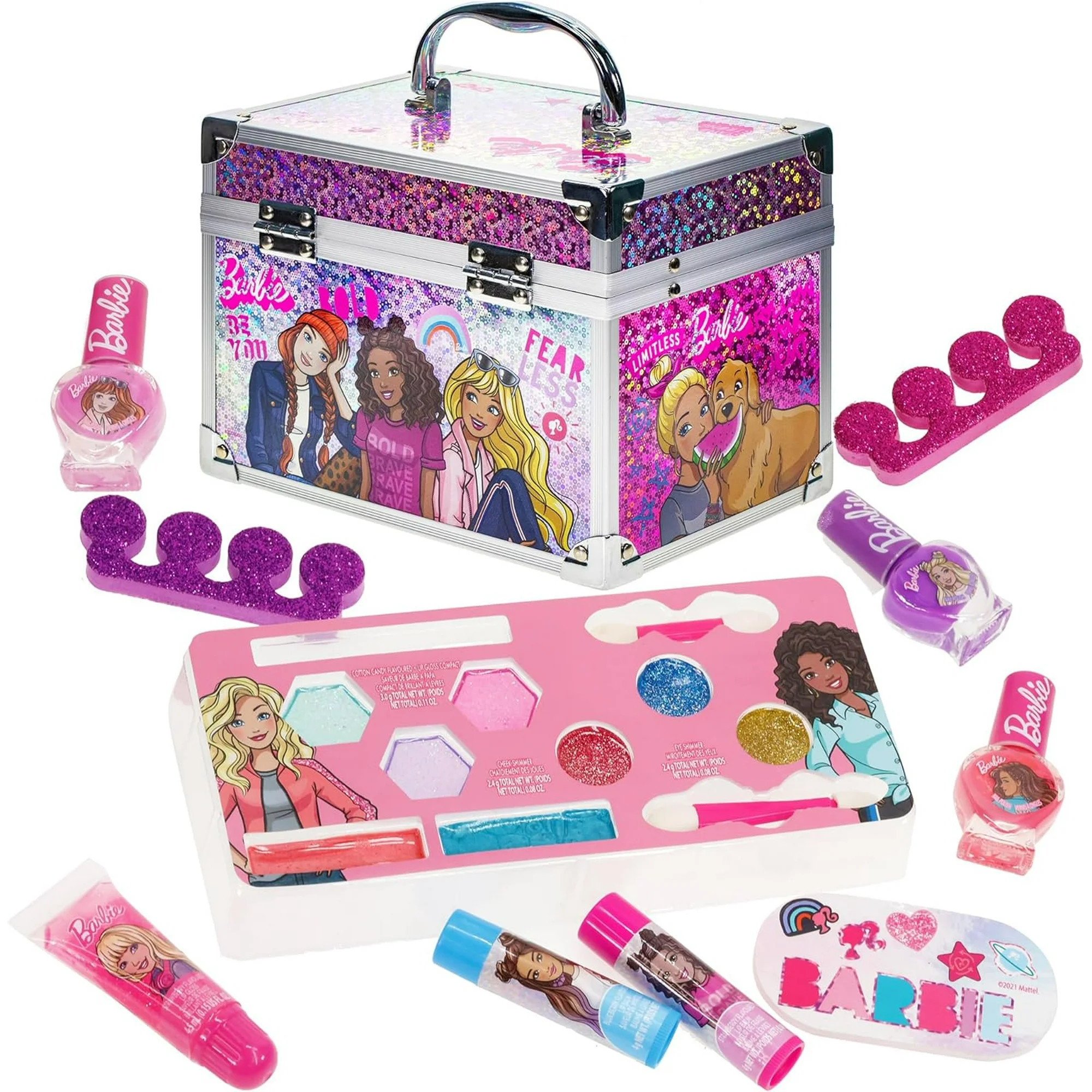 Barbie Train Case Makeup Set Toys for Girls Washable Makeup for Kids Pretend Play Makeup | Walmart (US)