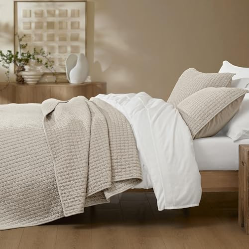 Wonderful 100% Cotton Jersey Knit Quilt - Rice Stitch Heather Beige King Quilt with 2 Pillow Shams, Soft & Breathable, All-Season Use, Hypoallergenic, Prewashed Bedspread & Coverlet, 104"x94" | Amazon (US)