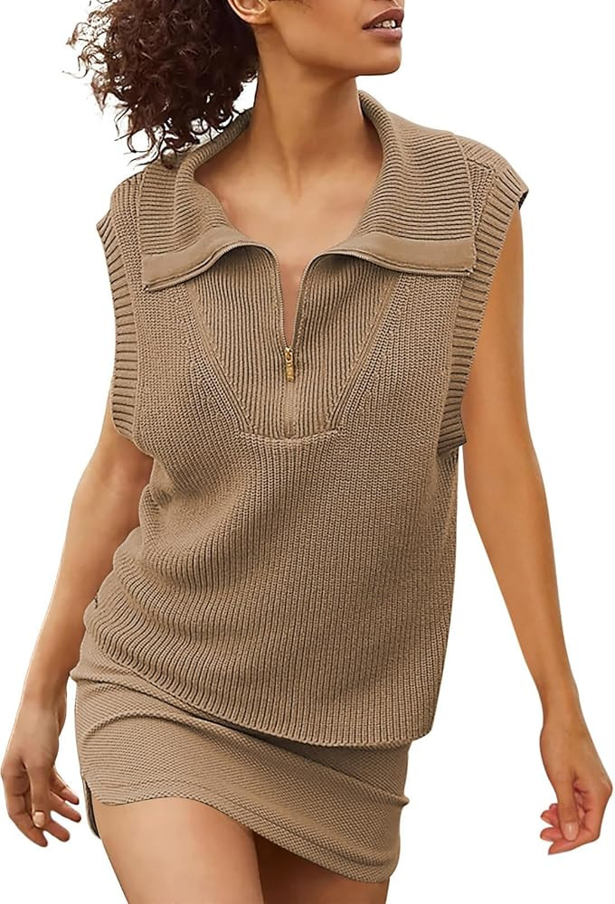 TOLENY Women's Sleeveless Pullover Sweater Vest Half Zip Ribbed Knitted Tank Tops | Amazon (US)