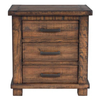Rustic Three Drawer Reclaimed Solid Wood Farmhouse Nightstand with Natural Finish and Zinc Pulls | Wayfair North America