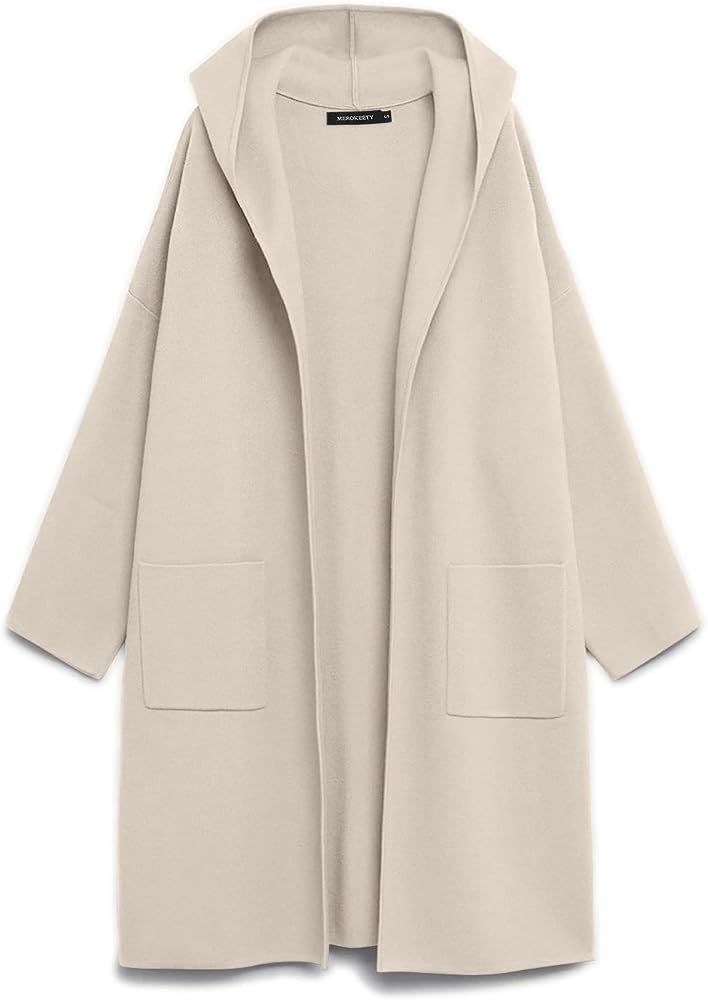 MEROKEETY Women's 2023 Long Sleeve Hooded Cardigan Dressy Open Front Knit Sweater Coat with Pockets | Amazon (US)