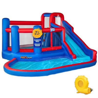 Sunny & Fun Big Time Bounce-A-Round Inflatable Water Slide Park with Bounce House - Blue/Red | Target