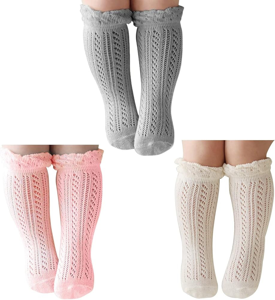 ACTLATI Baby Girls Knee High Socks Hollow Out Anti-skid Knitting Stockings Suitable for 0-2 Years... | Amazon (US)