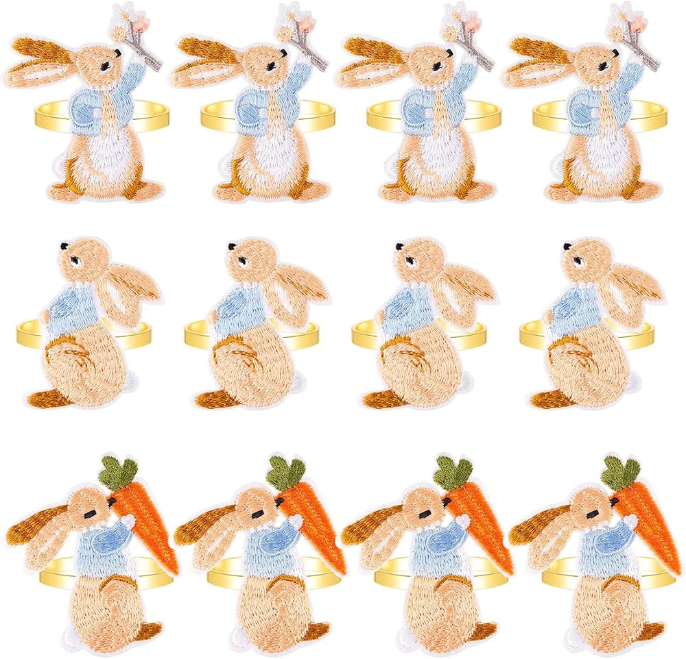 12 Pcs Easter Napkin Ring Bunny Napkin Rings Metal Gold Napkin Holder Rings Easter Napkins Rings ... | Amazon (US)