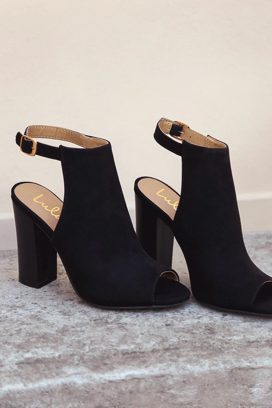 Budding Romance Black Suede Peep-Toe Booties | Lulus (US)