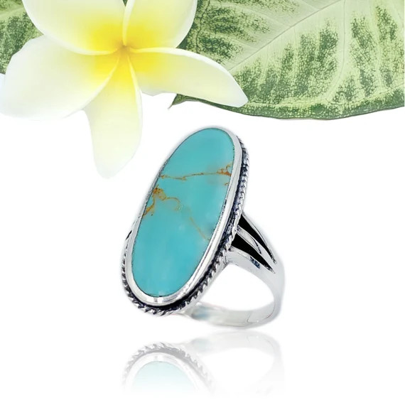 Sterling Silver 25mm Blue Natural Turquoise Ring for Women | Etsy | Etsy (US)