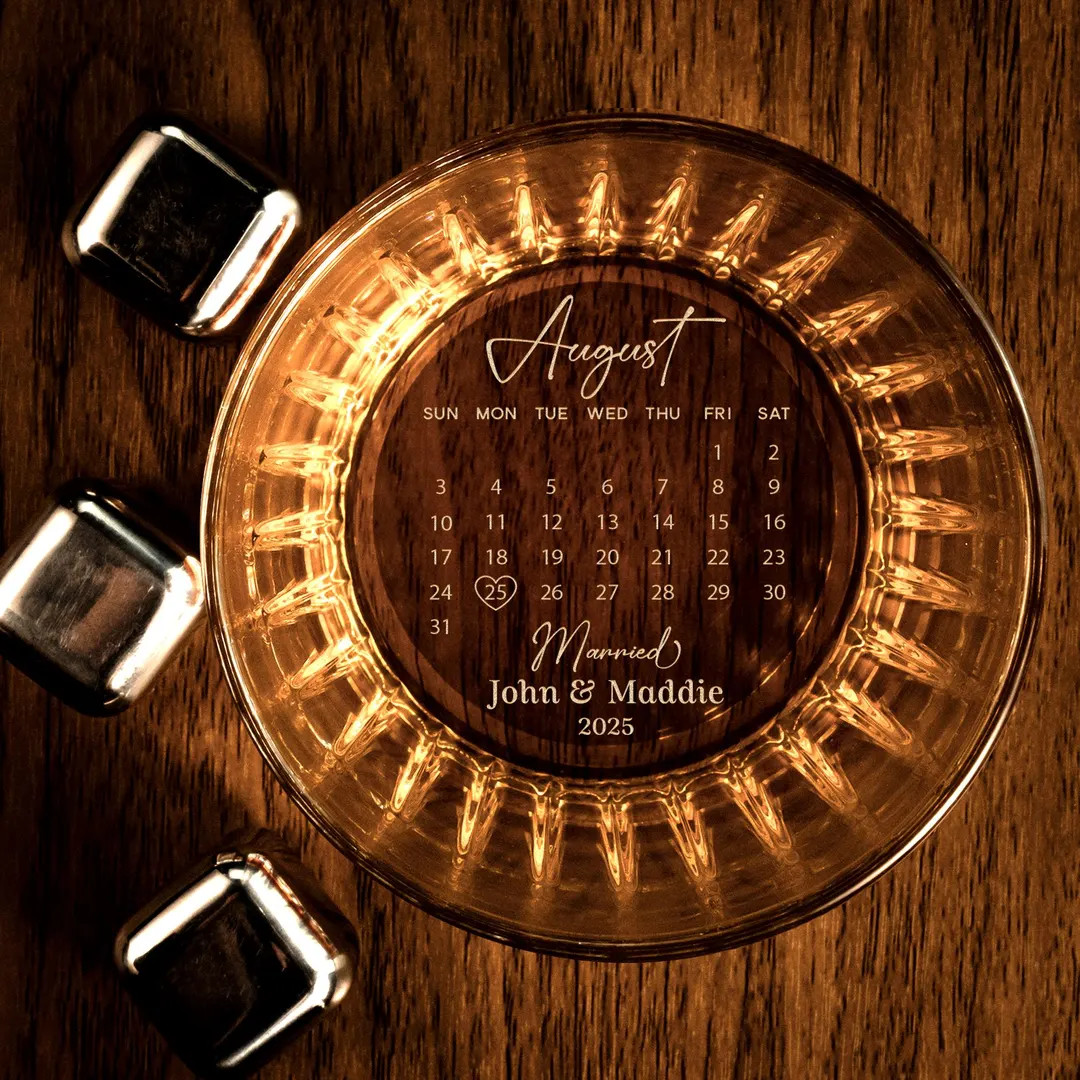 Custom Wedding Crystal Whiskey Glass - Personalized Wedding Calendar Gift for Husband, Newly Marr... | Etsy (US)