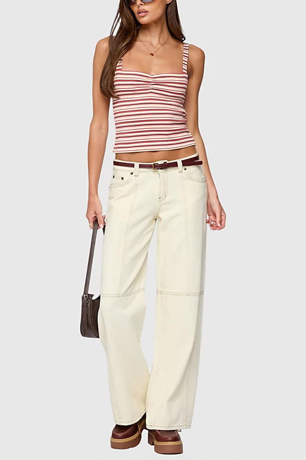 Edikted Adelia Striped Ruched Tank Top in Mix, Women's at Urban Outfitters | Urban Outfitters (US and RoW)